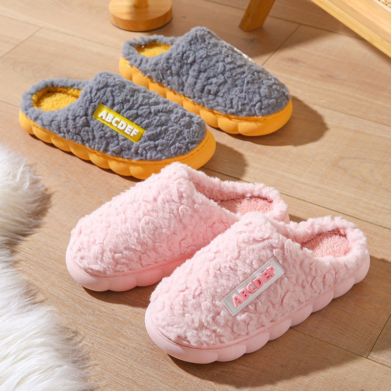 New Letter Home Slippers Autumn And Winter Indoor Non-slip Thick-soled Fur Slippers Fluffy Slides Household Warm Shoes