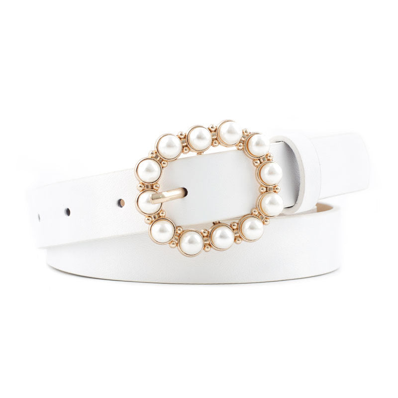 Leather pearl belt