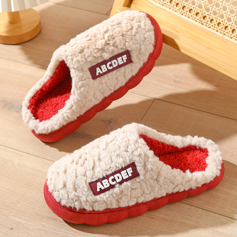 New Letter Home Slippers Autumn And Winter Indoor Non-slip Thick-soled Fur Slippers Fluffy Slides Household Warm Shoes