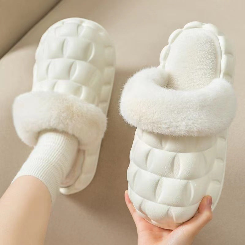 Fuzzy Slippers Women Winter Bedroom Indoor Shoes With Detachable Heel